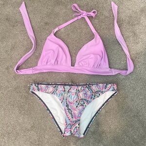 VS Pink - Bikini Top and Paisley Bottoms Top Large. Bottoms Medium